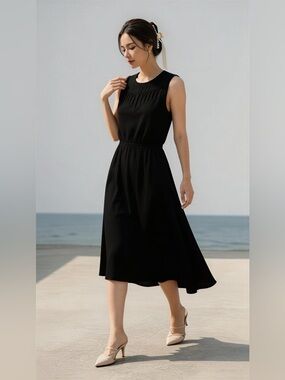 Monteau Black Sleeveless Midi Dress with Sheer Panel Size L